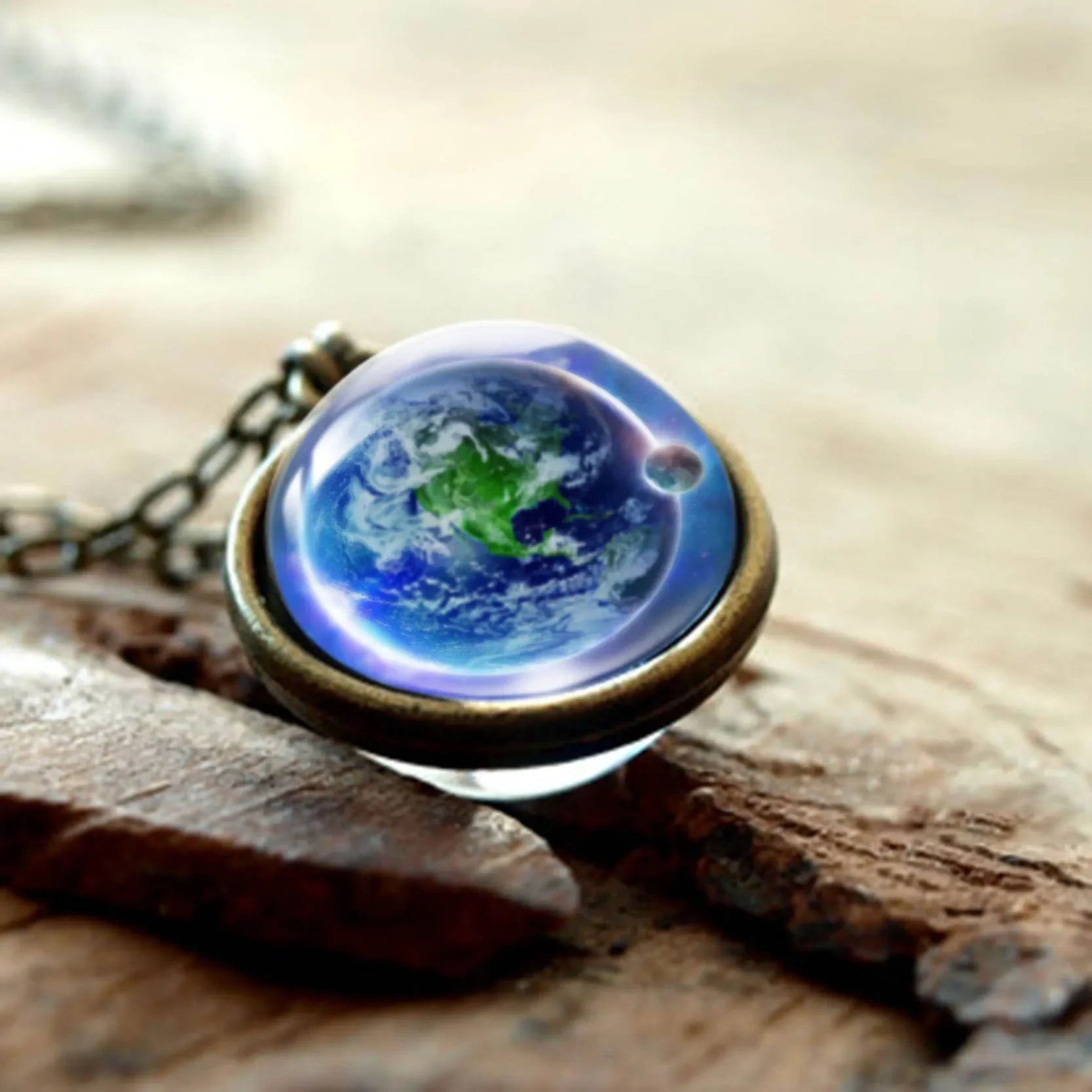 Wholesale double-sided glass ball solar system cosmic star necklace